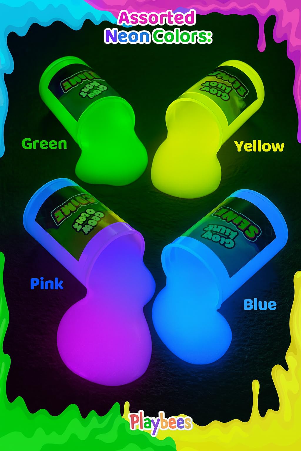 Playbees neon slime colors shine under light for party and sensory play