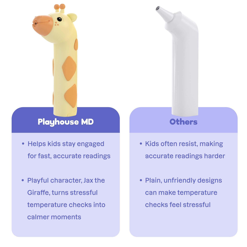 Playhouse MD thermometer ear mode provides accurate tympanic checks with minimal disruption.