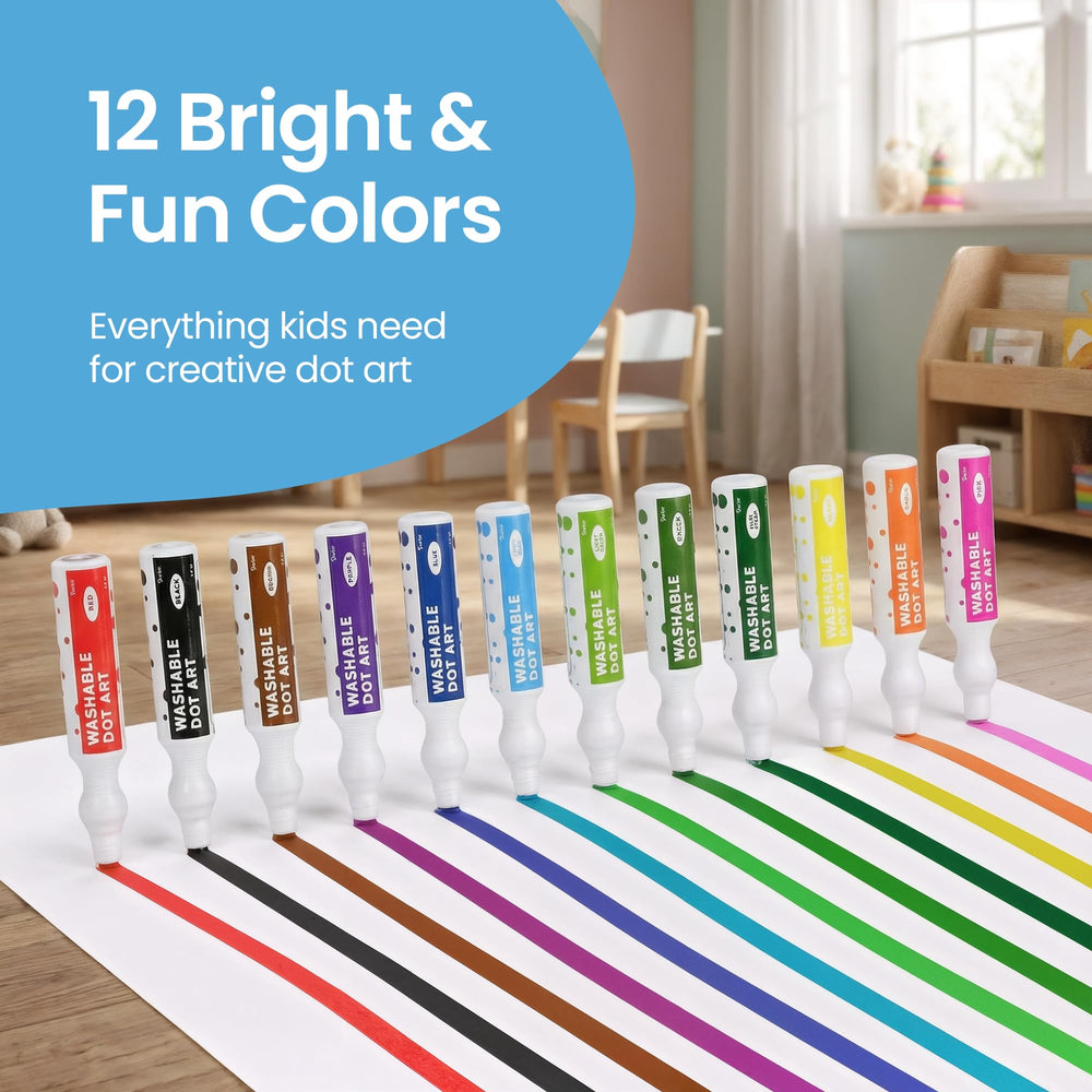 Playkidiz Darice dot markers washable formula makes cleanup quick after activities.
