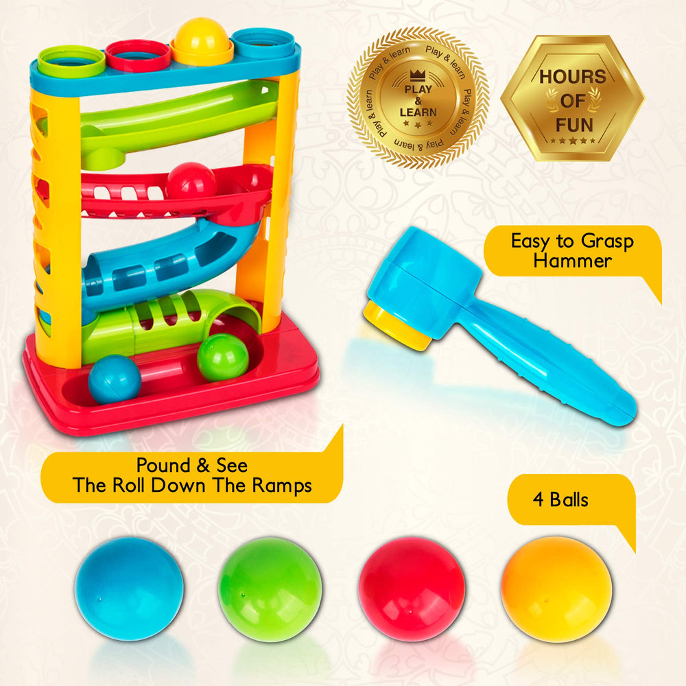 Playkidz Pound-A-Ball Toy layered structure promoting stacking and fine motor practice