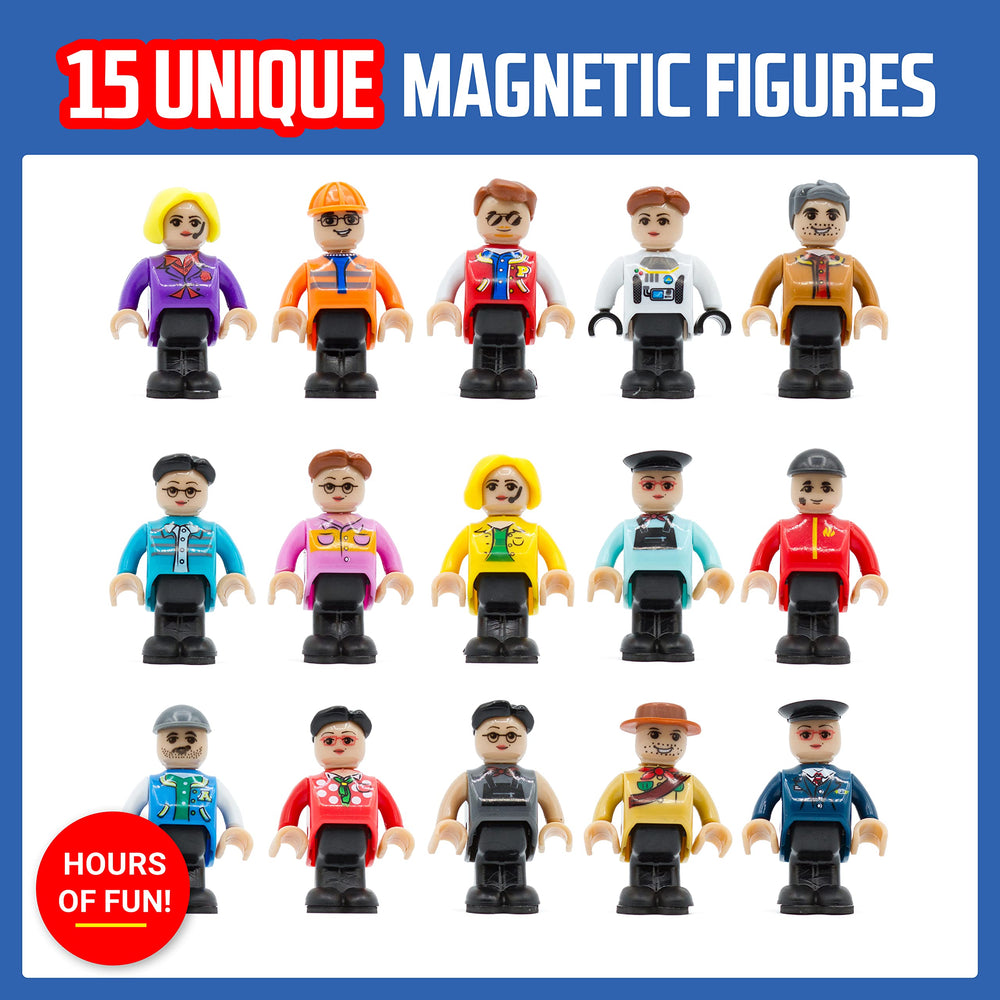 Playmags family member figure enhances storytelling with magnetic tiles.