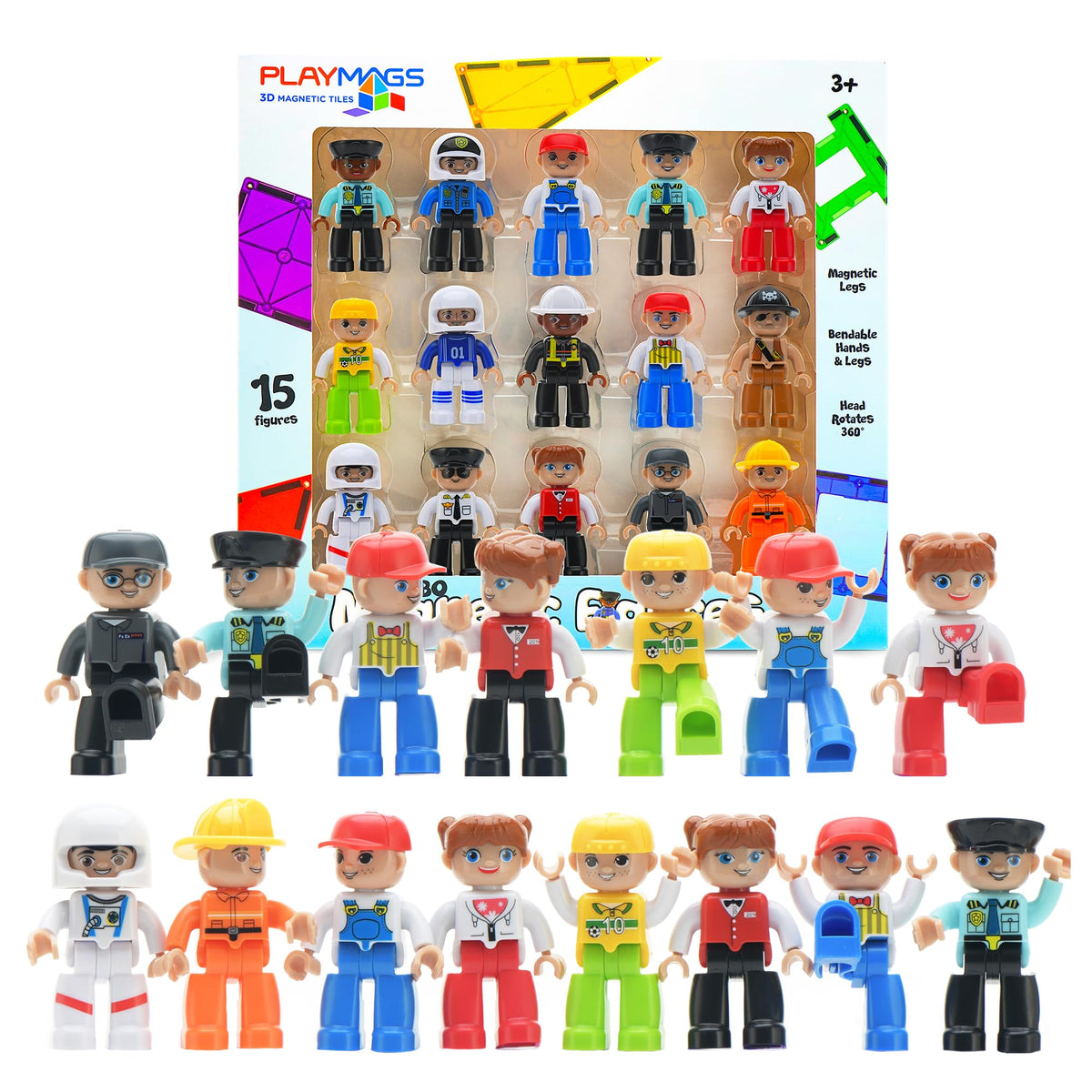 Playmags large figures 15 pieces: durable magnetic figures for creative play and STEM exploration.
