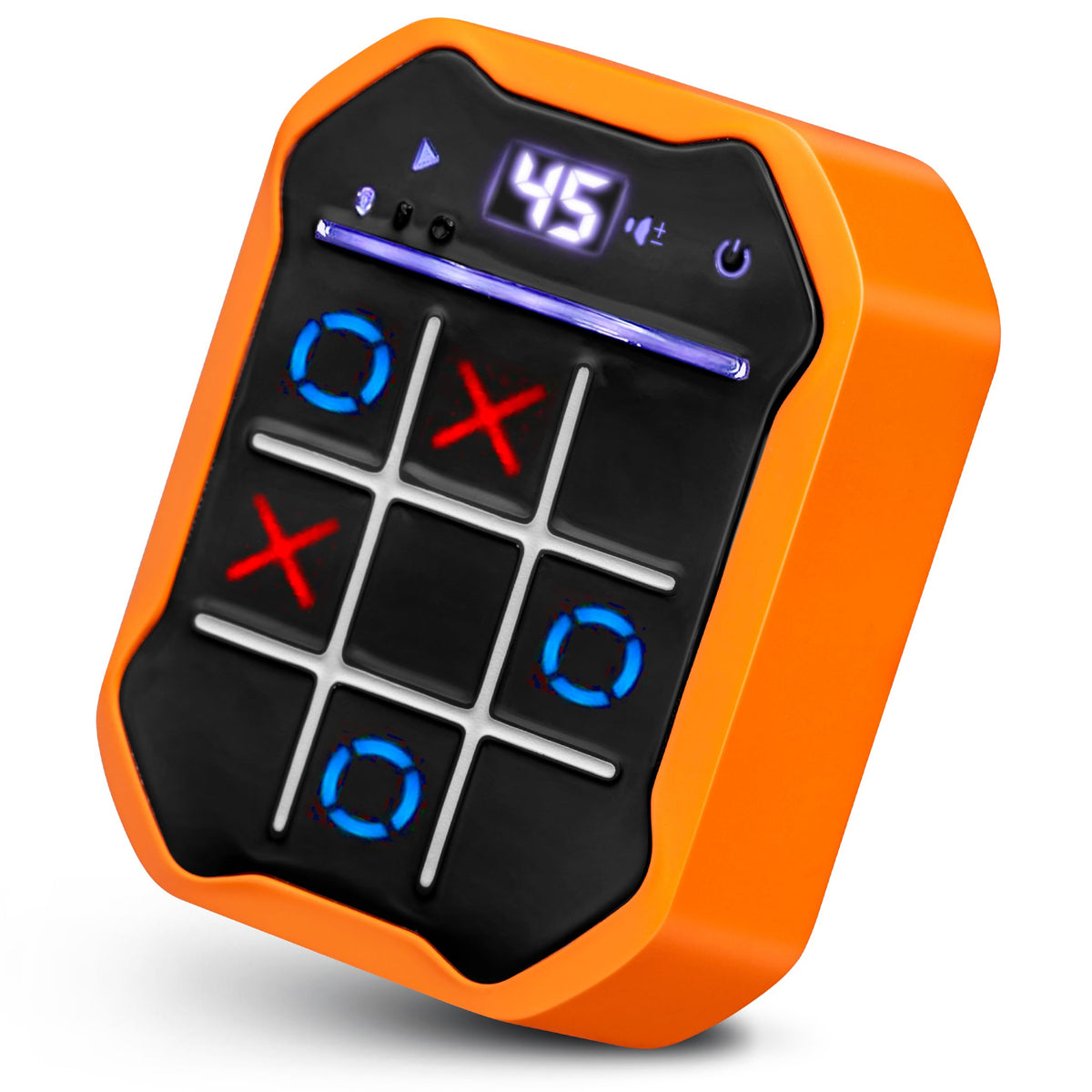 PlayRoute electronic Tic-Tac-Toe handheld front view with bright score display for quick rounds.