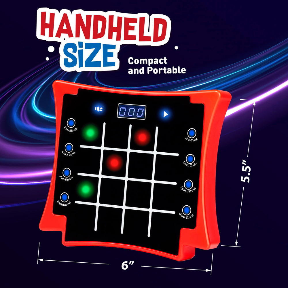 PlayRoute handheld tap grid game in action, encouraging quick reflexes and attention