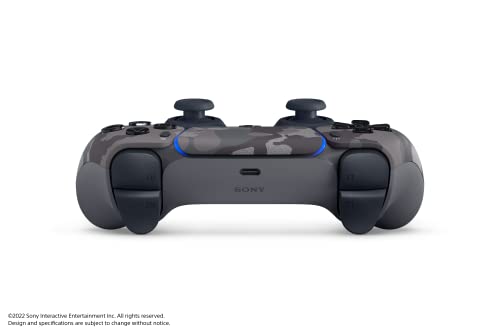 PlayStation 5 DualSense gray camouflage adaptive triggers and haptics.
