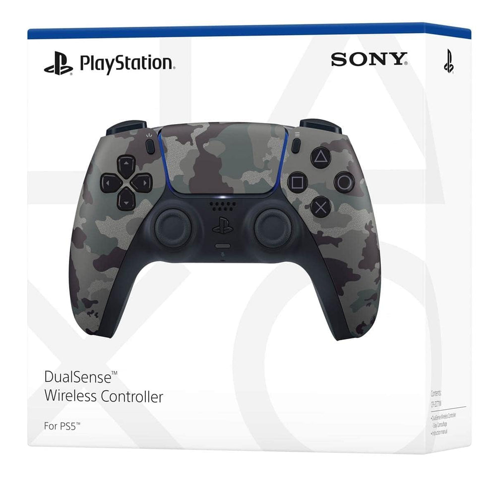 PlayStation 5 DualSense gray camouflage ideal for long gaming sessions.