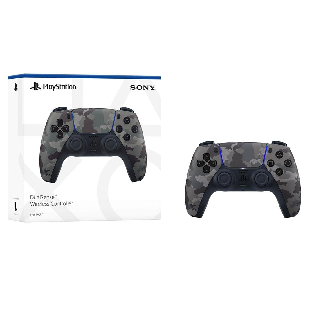 PlayStation 5 DualSense gray camouflage wireless connection for cable-free freedom.