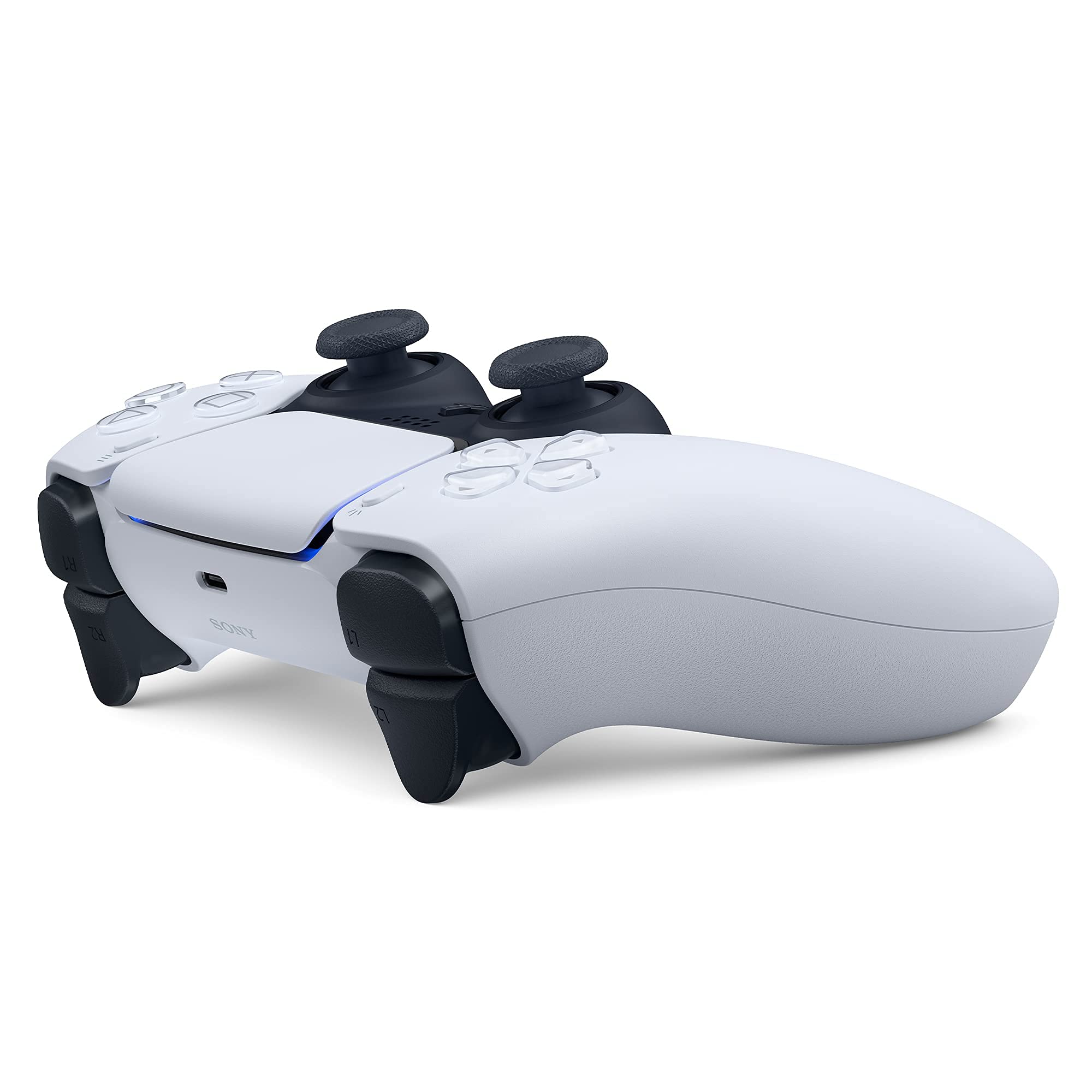 PlayStation 5 DualSense White joystick area close-up highlighting responsive controls.