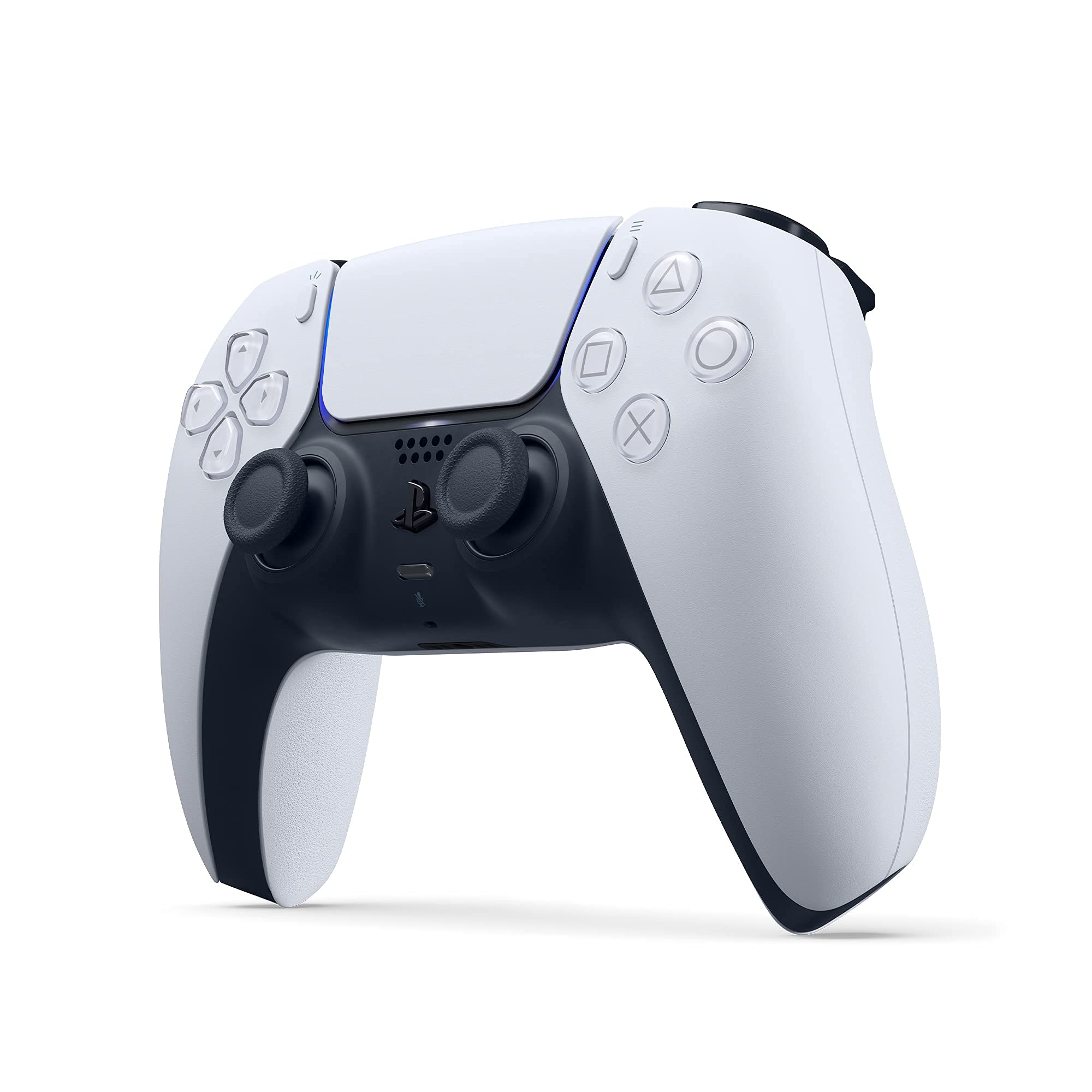 PlayStation 5 DualSense White side profile showing compact silhouette for comfortable handling.