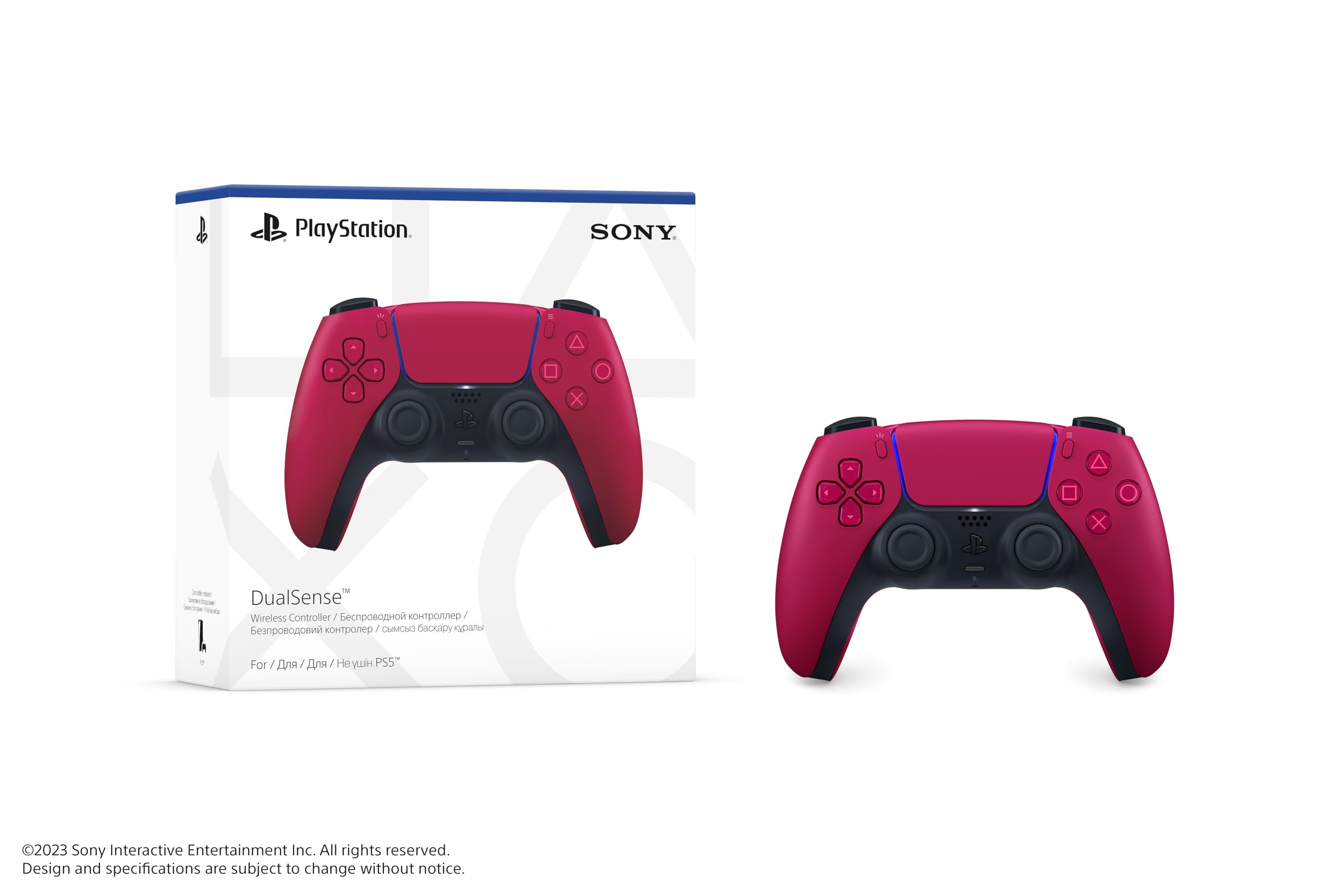 PlayStation DualSense Cosmic Red front view highlights ergonomic grip for long sessions