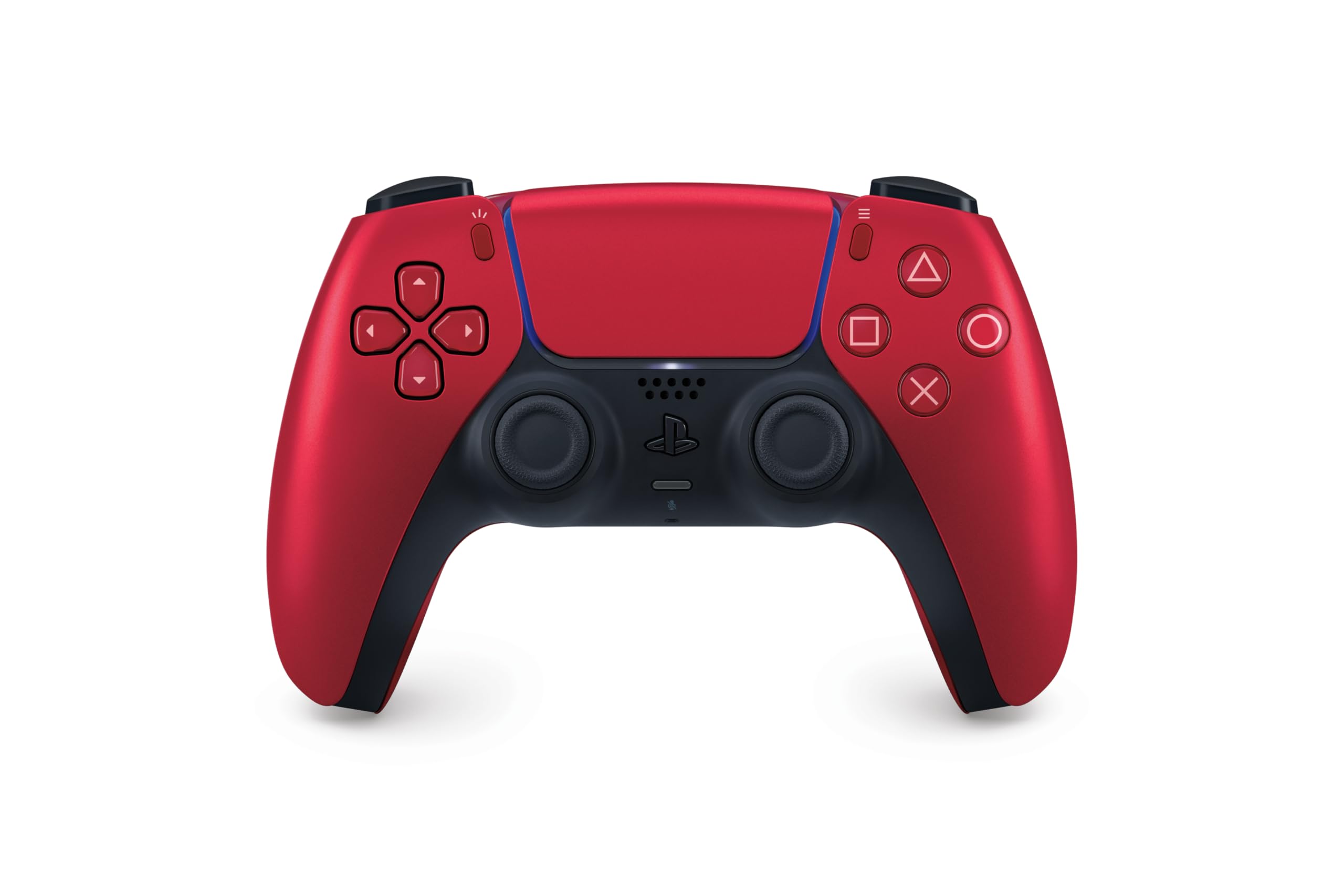 PlayStation DualSense Volcanic Red front view highlighting ergonomic grip for extended play