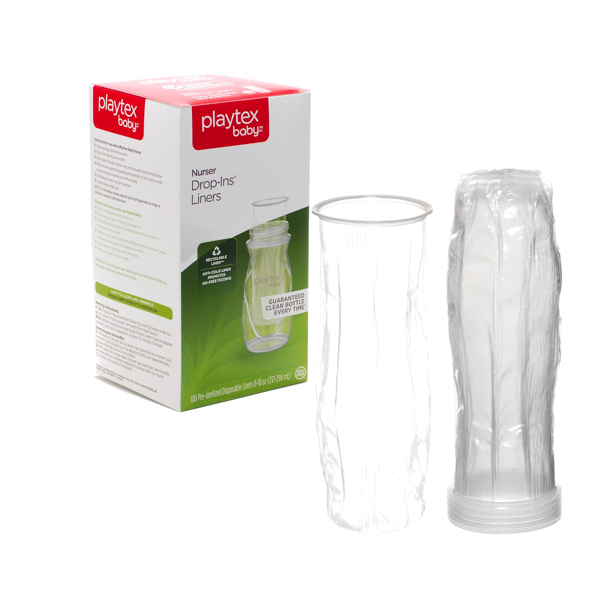Playtex Baby Nurser 8oz liner pack demonstrates secure fit and leak prevention