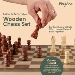 PlayVibe handcrafted chess pieces with felt bottoms protect the board.