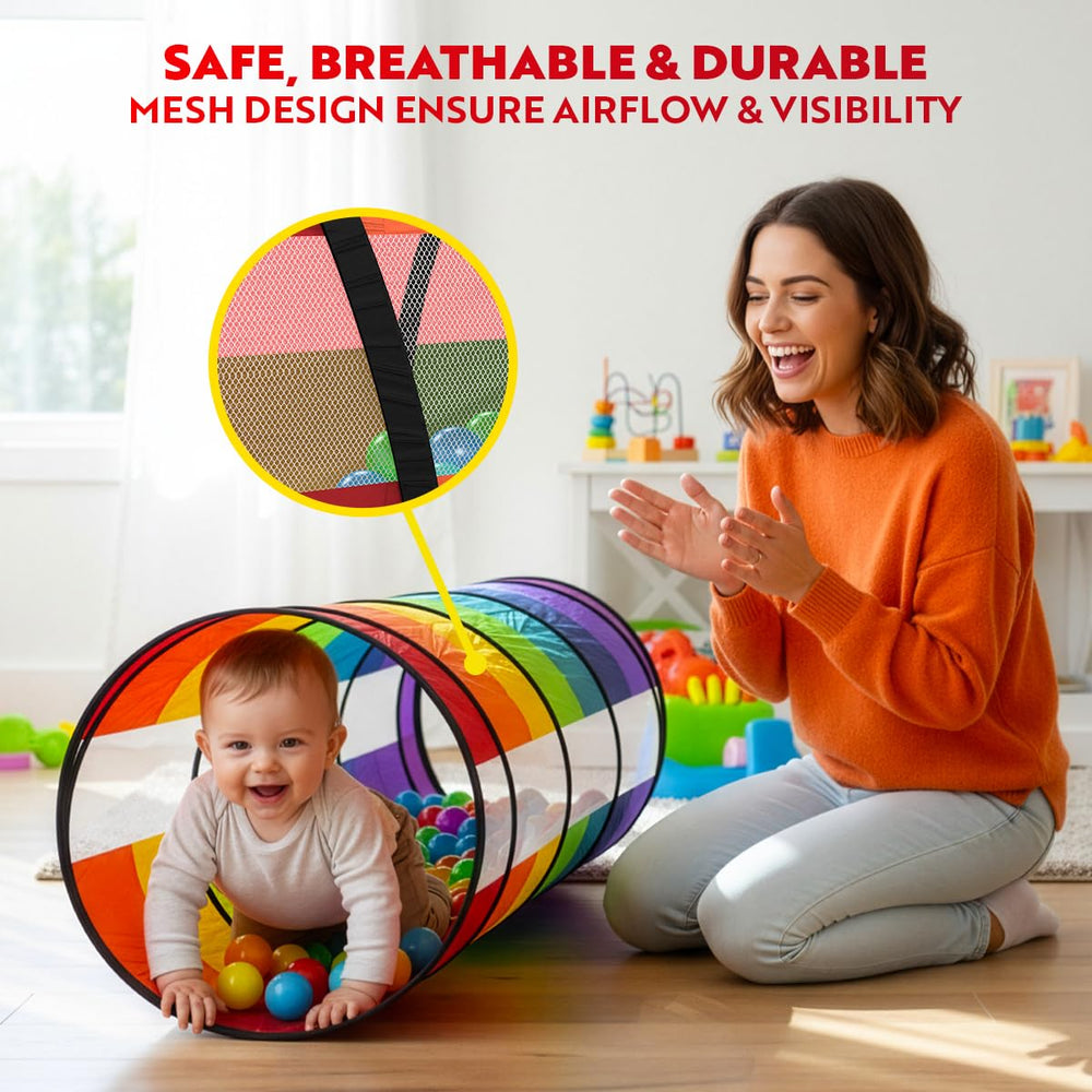 Playz extra-large tunnel folds flat for easy travel and storage.