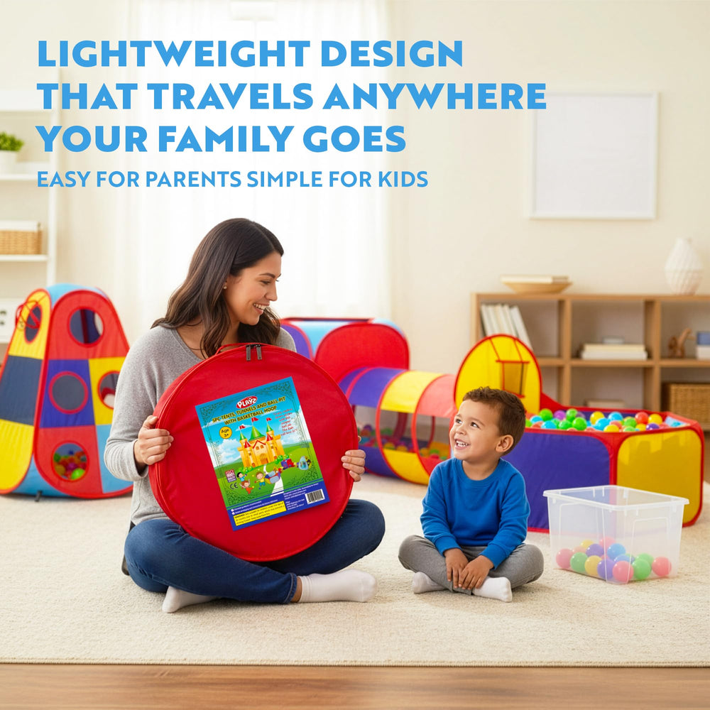 Playz five-piece set supports ball pit, tunnels, and obstacle play.