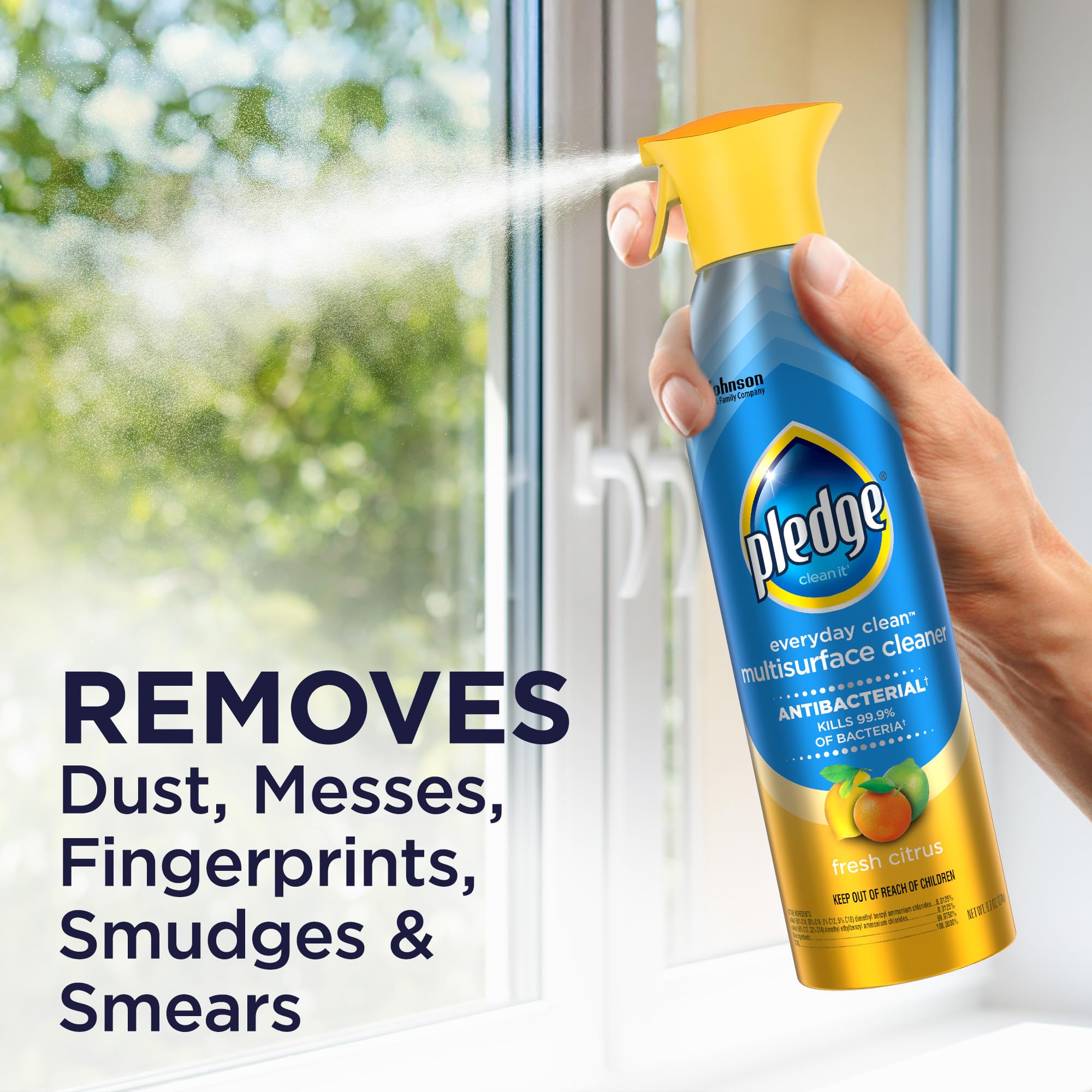 Glass and mirrors cleaned by Pledge antibacterial multisurface spray for a bright, residue-free finish.