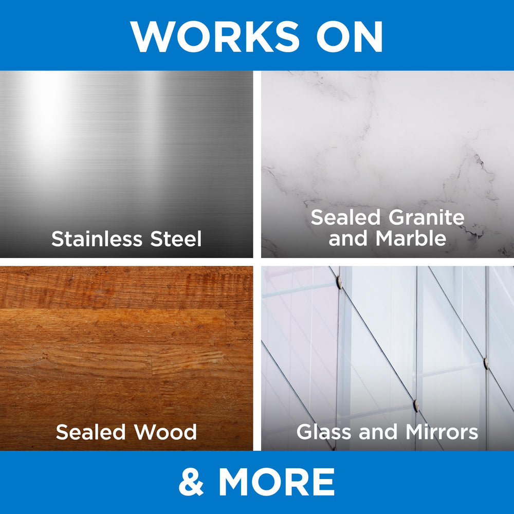 Sealed marble surfaces cleaned by Pledge antibacterial multisurface spray with citrus scent.