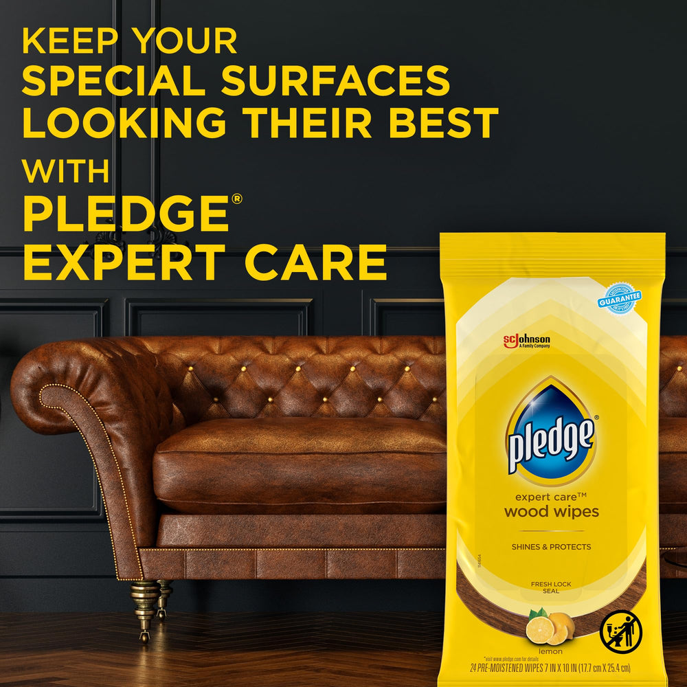 Pledge Expert Care Wipes lemon shine on quartz surfaces.