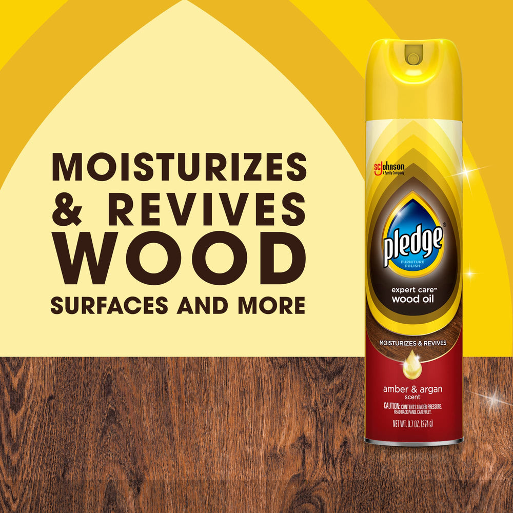Pledge Expert Care Wood Oil on cabinets enhances grain with lasting conditioning.