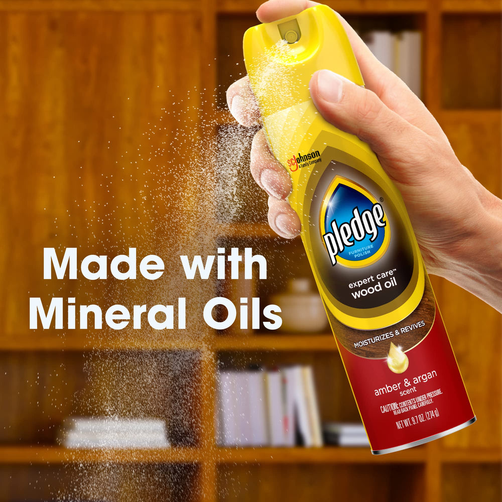 Pledge Expert Care Wood Oil polishes laminate for a smooth, clean shine.