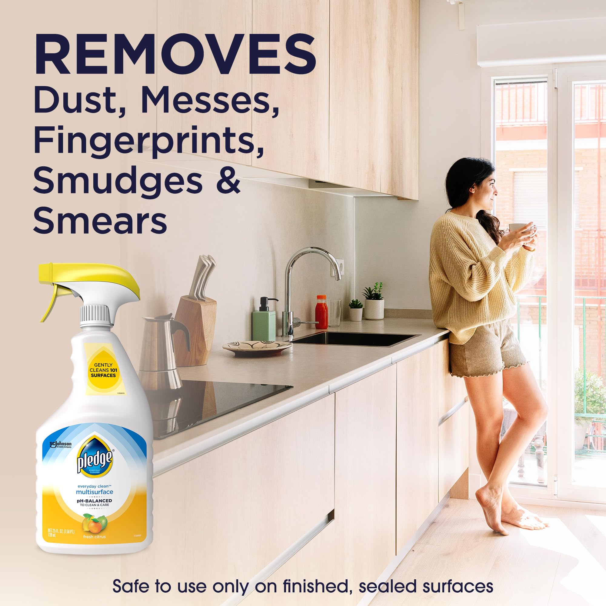 Pledge stainless steel cleaning shows streak-free shine
