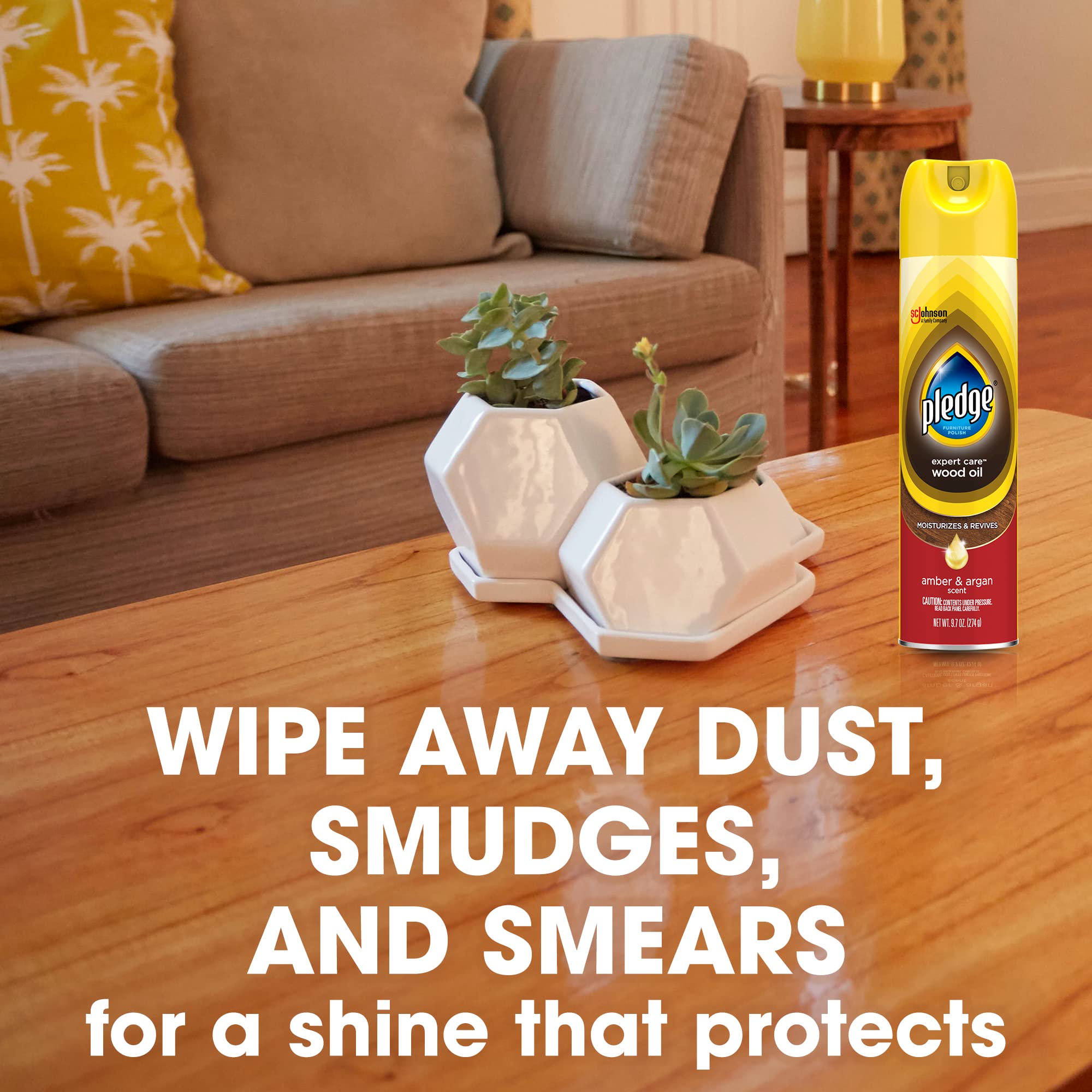 Pledge Wood Oil moisturizes to reduce minor marks on sealed surfaces.