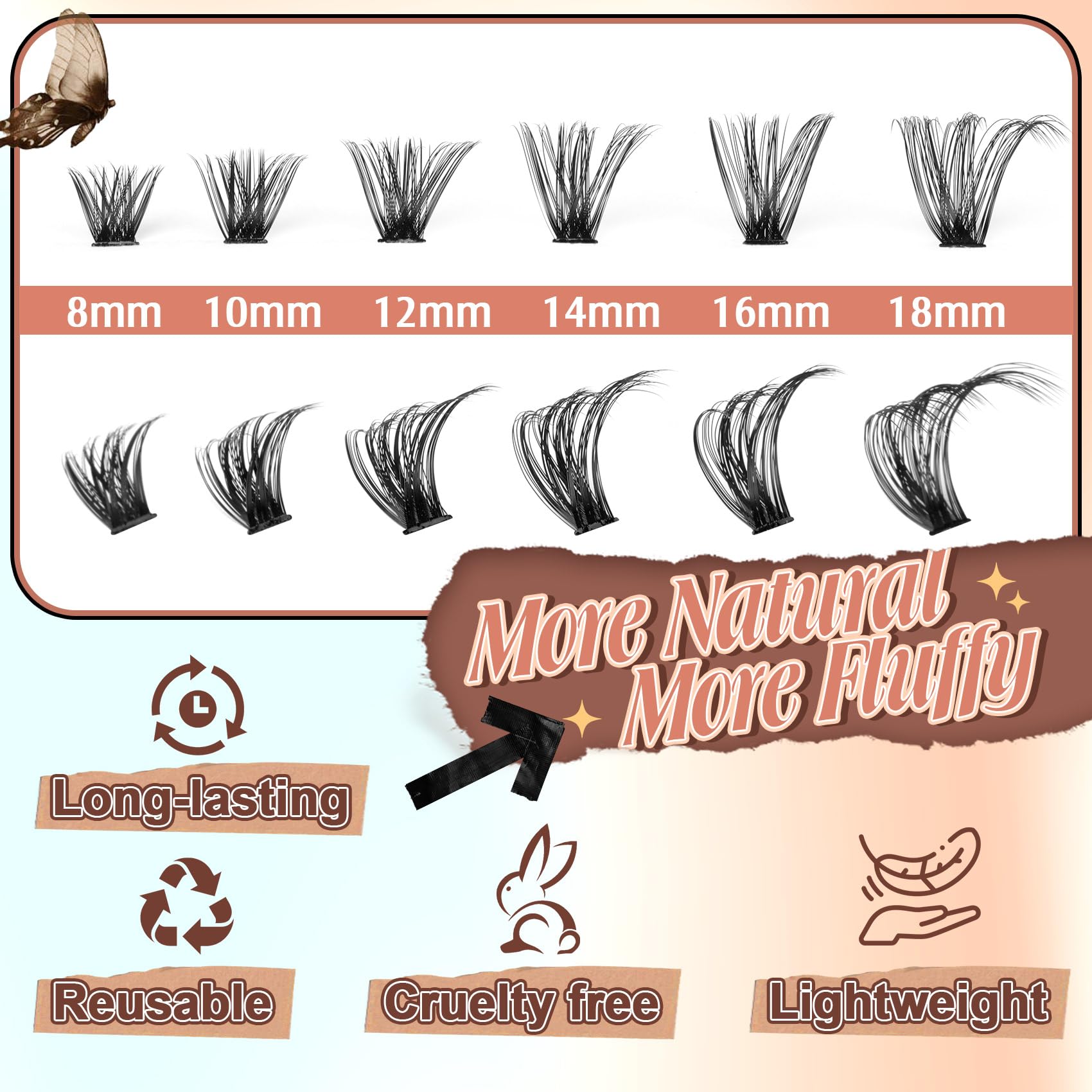 Pleell fluffy-cluster-lashes-soft-touch fibers for comfortable wear and fullness.