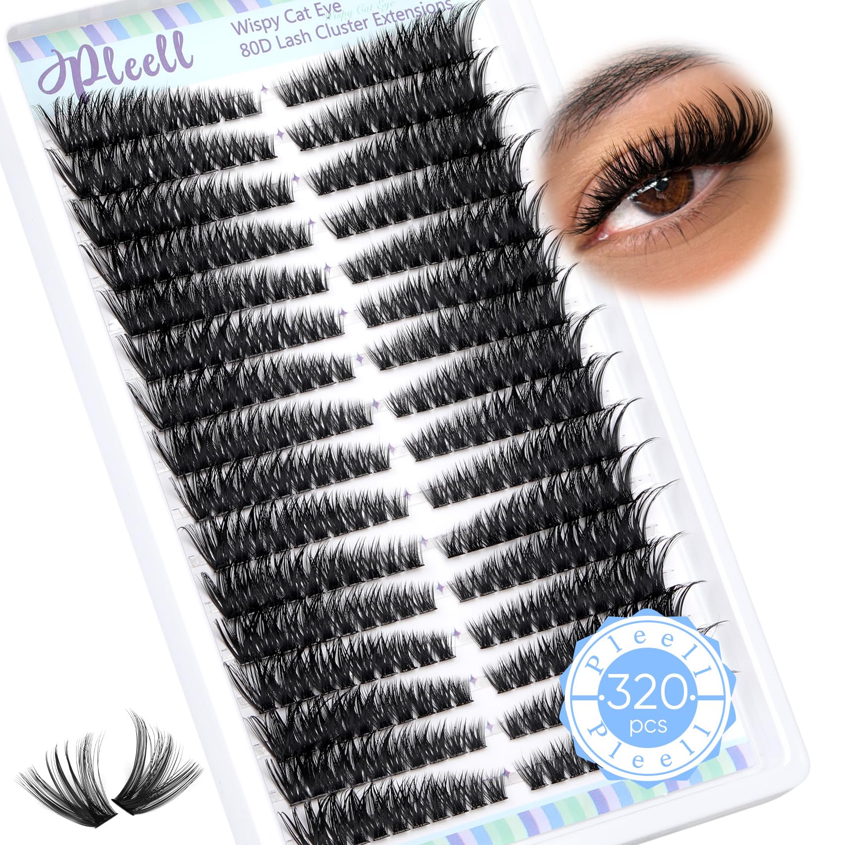 Pleell Lash Clusters cat-eye 80D kit provides dramatic lashes for home use.