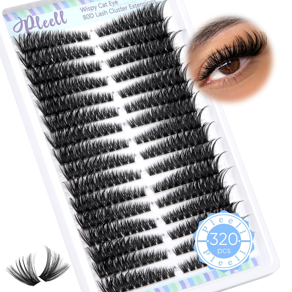 Pleell Lash Clusters cat-eye 80D kit provides dramatic lashes for home use.