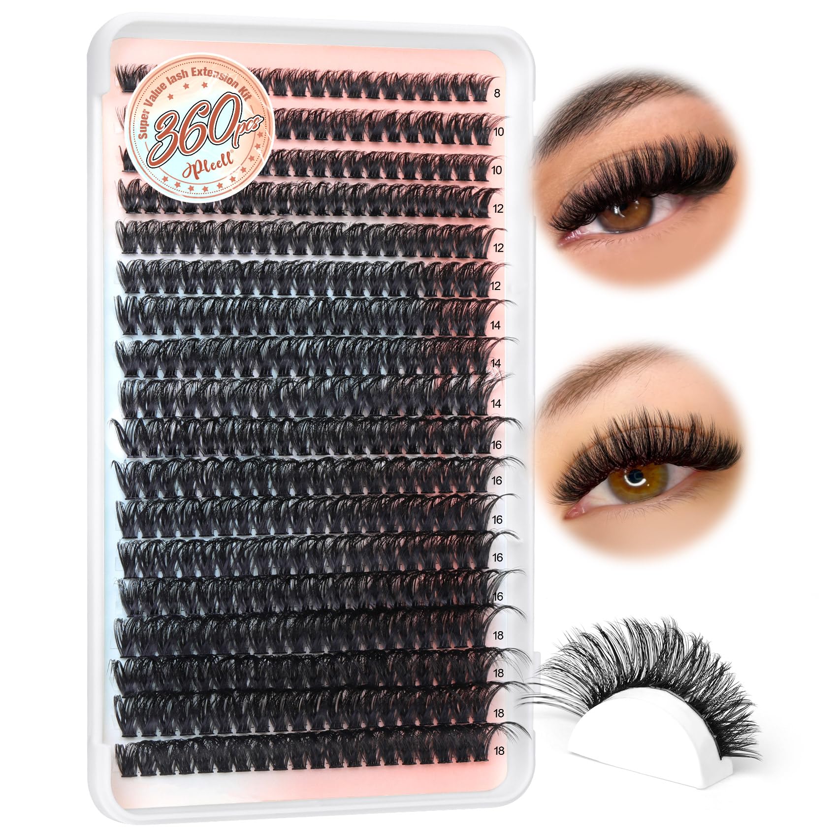 Pleell lash clusters 360pcs dense-80D for voluminous, weightless lashes all day.