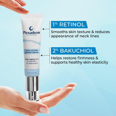 Plexaderm Dual Action Repair neck cream packaging ready for daily routine.