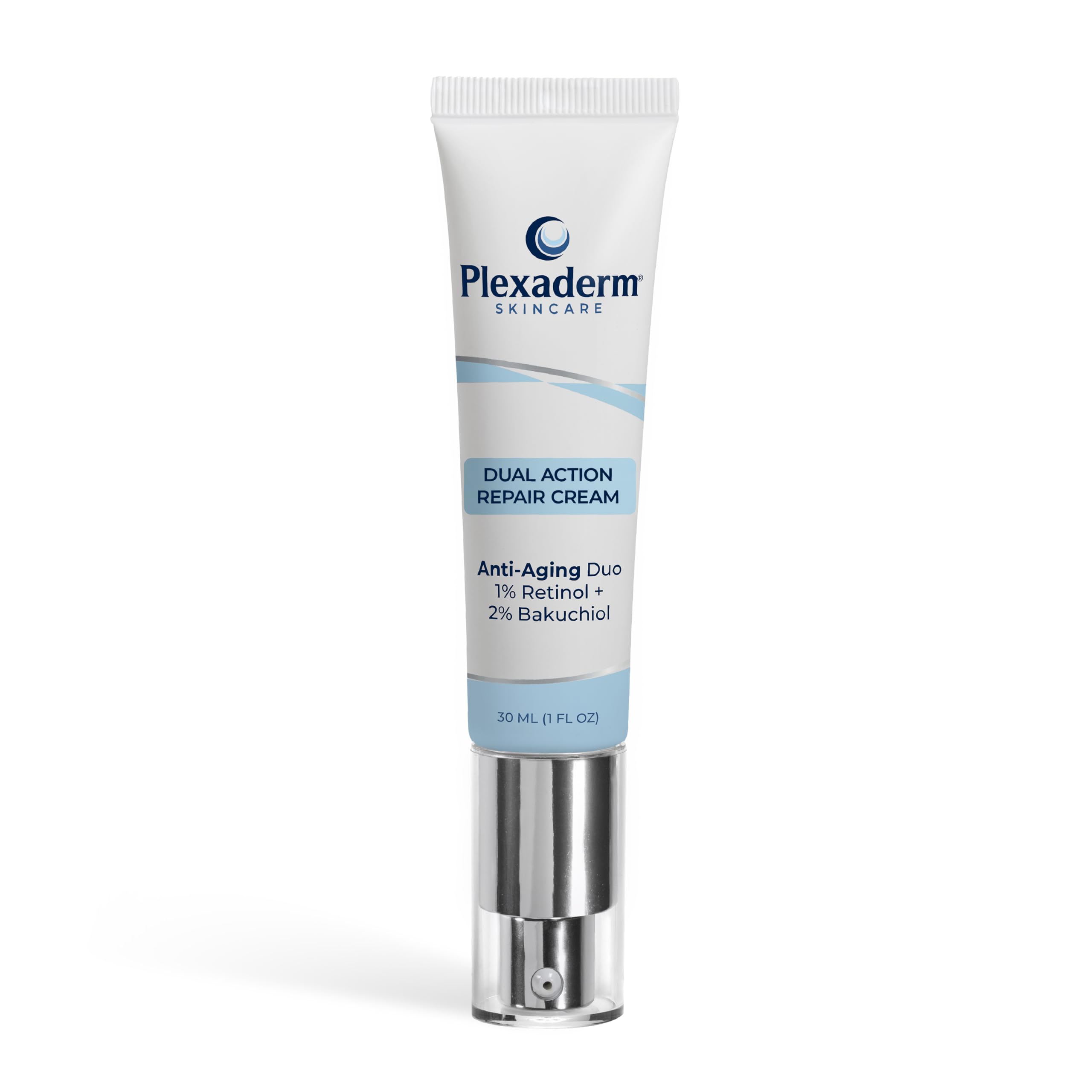 Plexaderm Dual Action Repair neck cream tube showing lightweight, non-greasy texture.