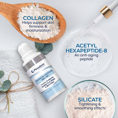 Plexaderm serum swatch on skin showing smooth, even texture.