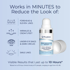 Plexaderm under-eye application demonstrates smoothing in the eye area.