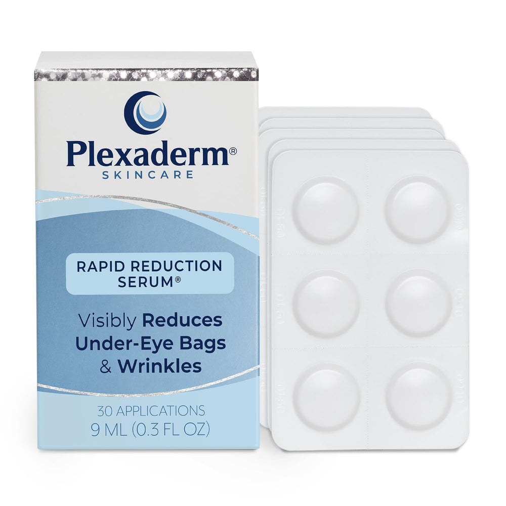 Plexaderm Rapid Reduction Serum bottle ready for easy at-home use with visible smoothing