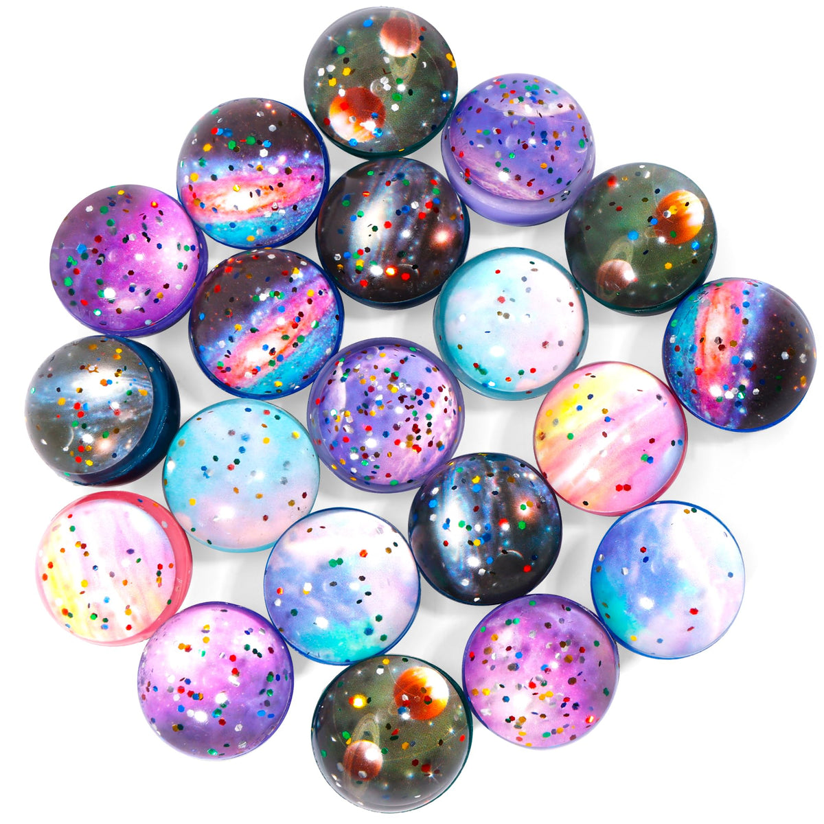 Pllieay space bouncy ball 32mm with galaxy design for party favors and prize bags