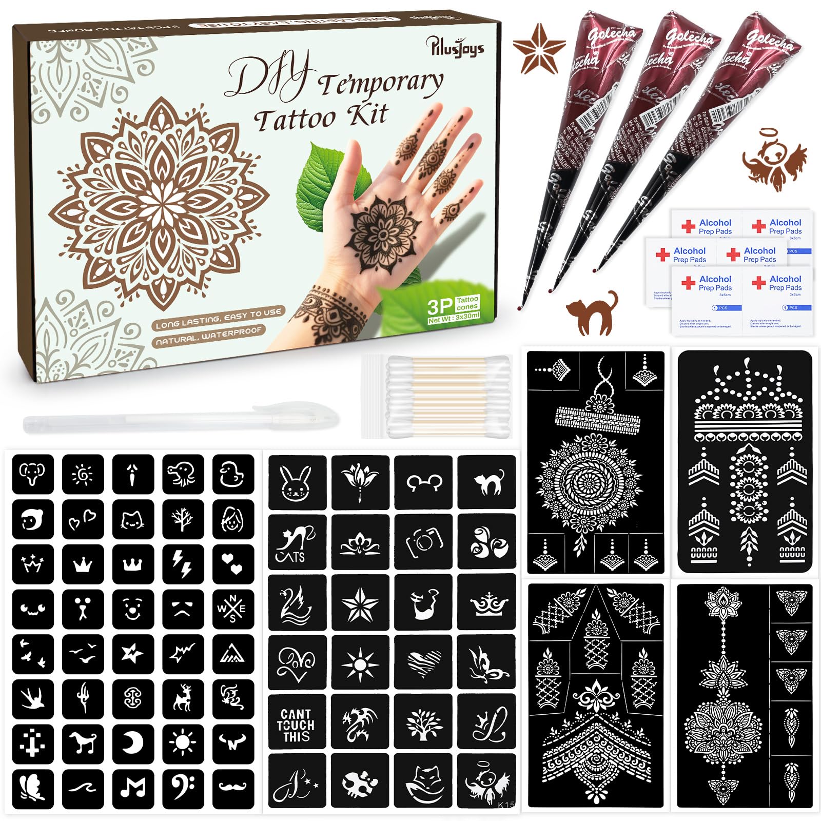 PllusJoys brown tattoo cones for natural, long-lasting body art