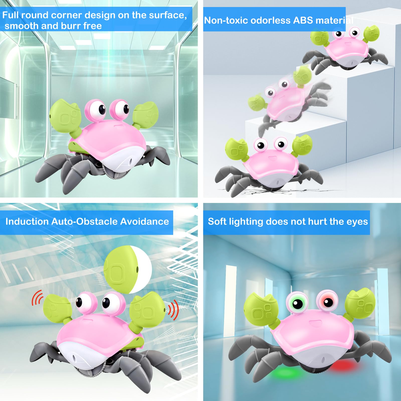 Plnmlls Crawling Crab Toy pink encourages sitting and exploring during playtime.