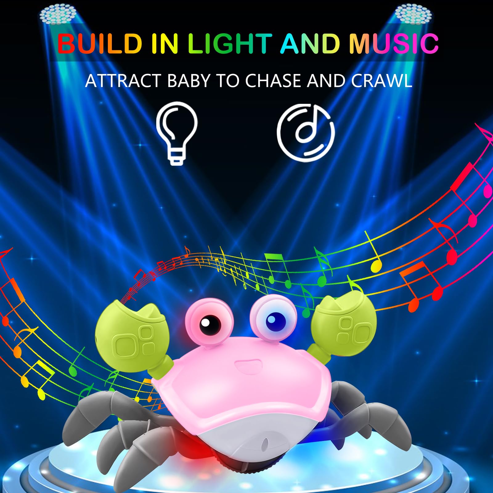 Plnmlls Crawling Crab Toy pink promotes chasing and crawling on hard floors.