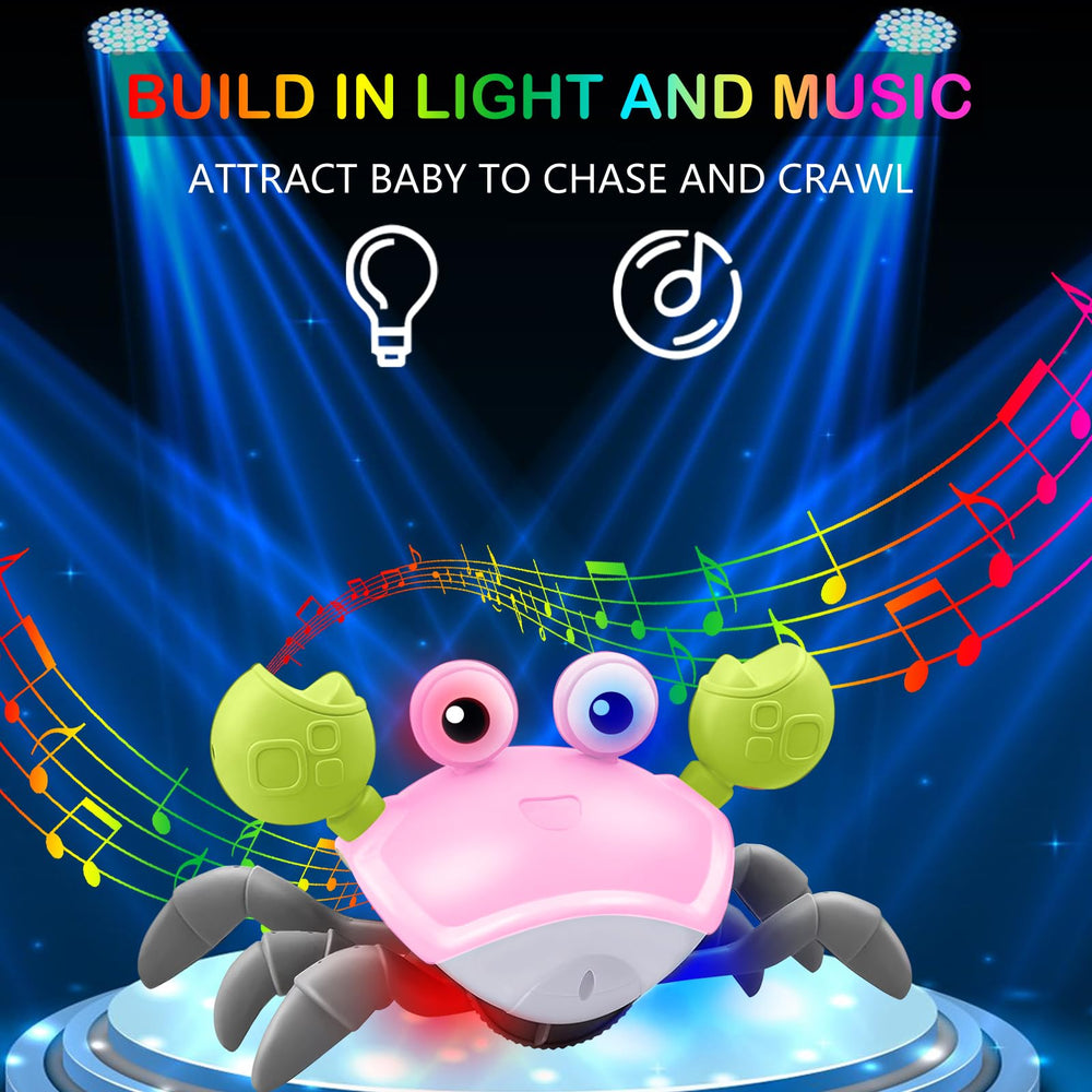 Plnmlls Crawling Crab Toy pink promotes chasing and crawling on hard floors.