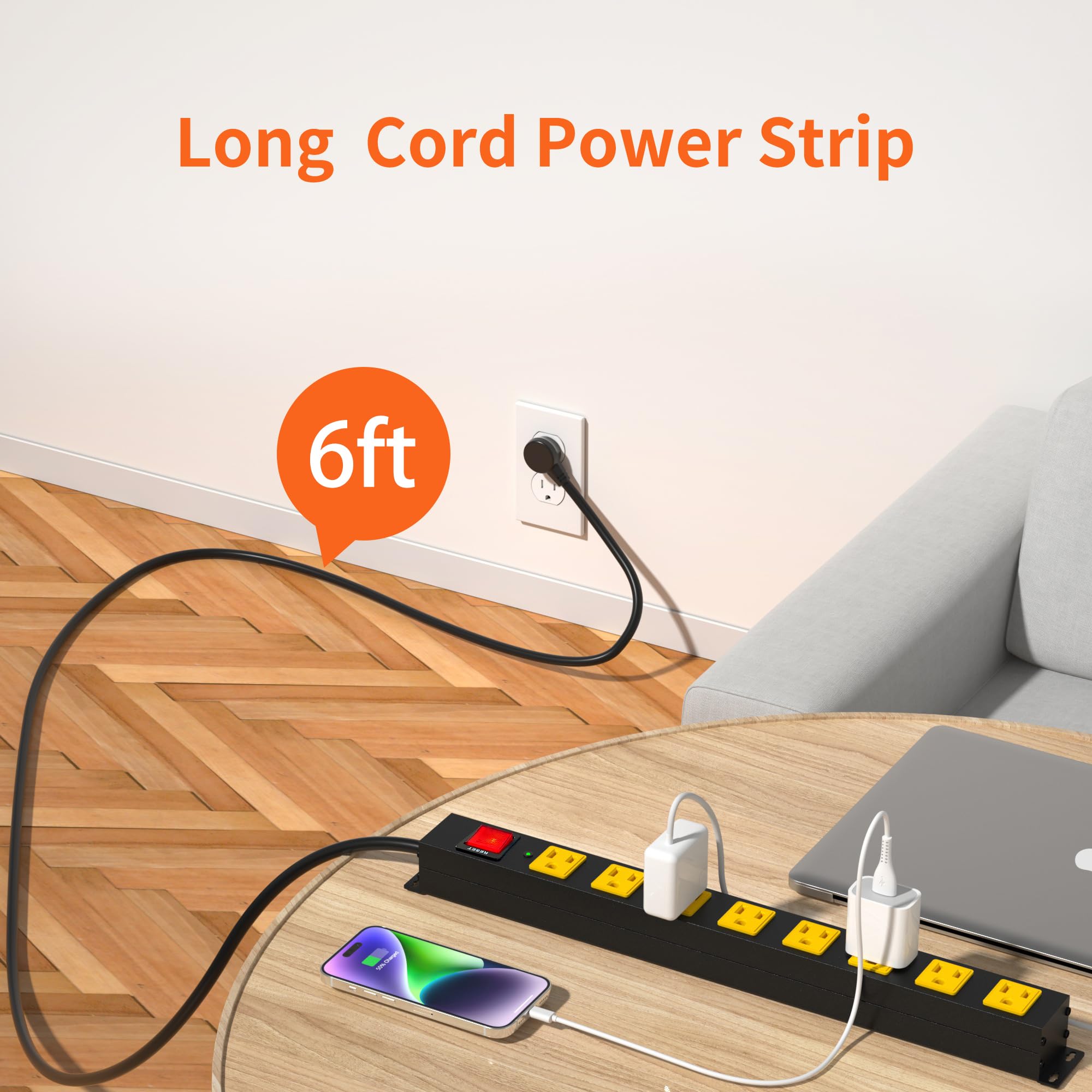 Plug'n flat 45-degree plug saves space and avoids blocking outlets.