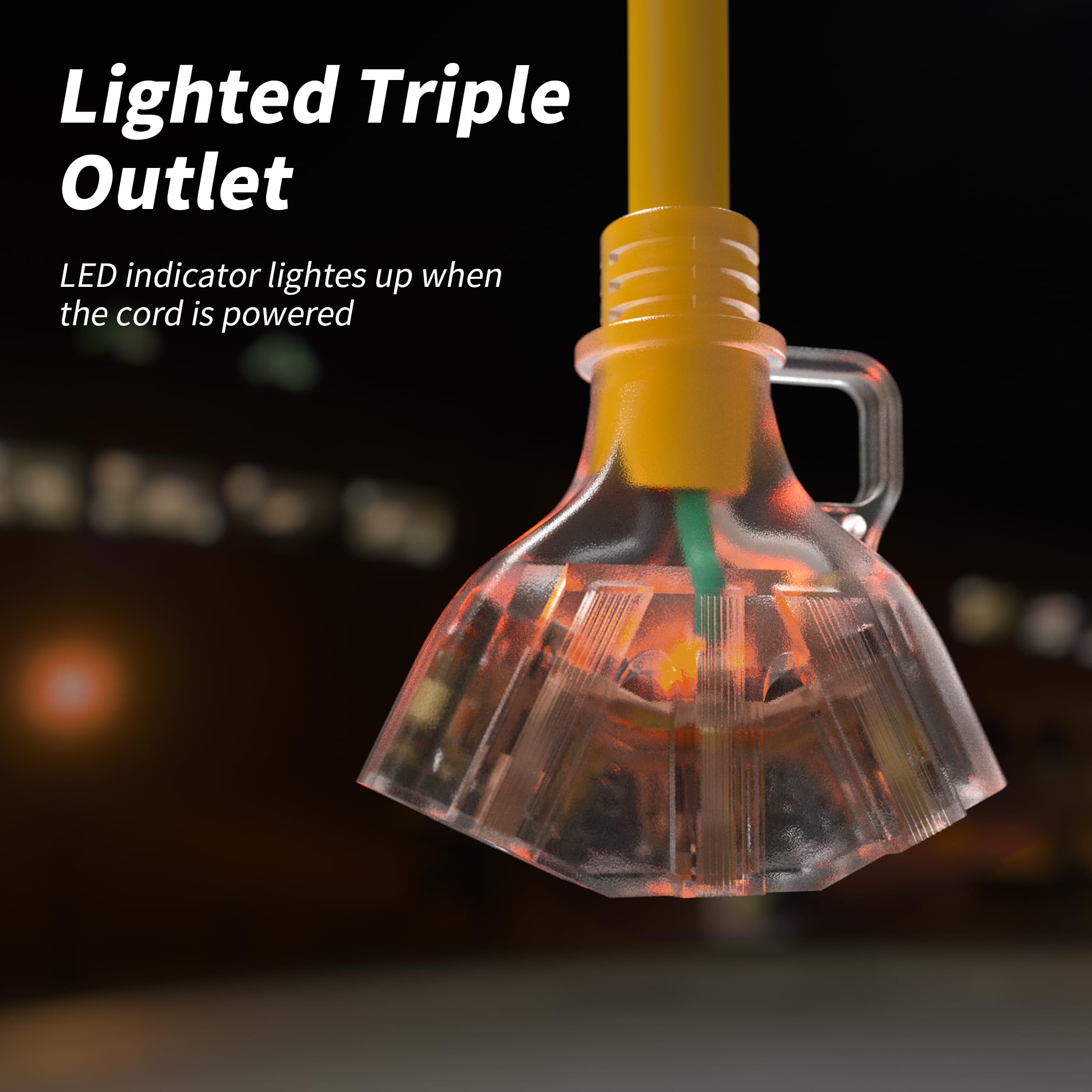 PlugSaf heavy-duty 12AWG extension cord supports multiple devices safely.