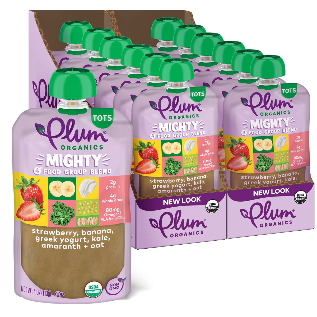Plum Organics Mighty 4 strawberry-banana yogurt pouch ideal on-the-go toddler snack