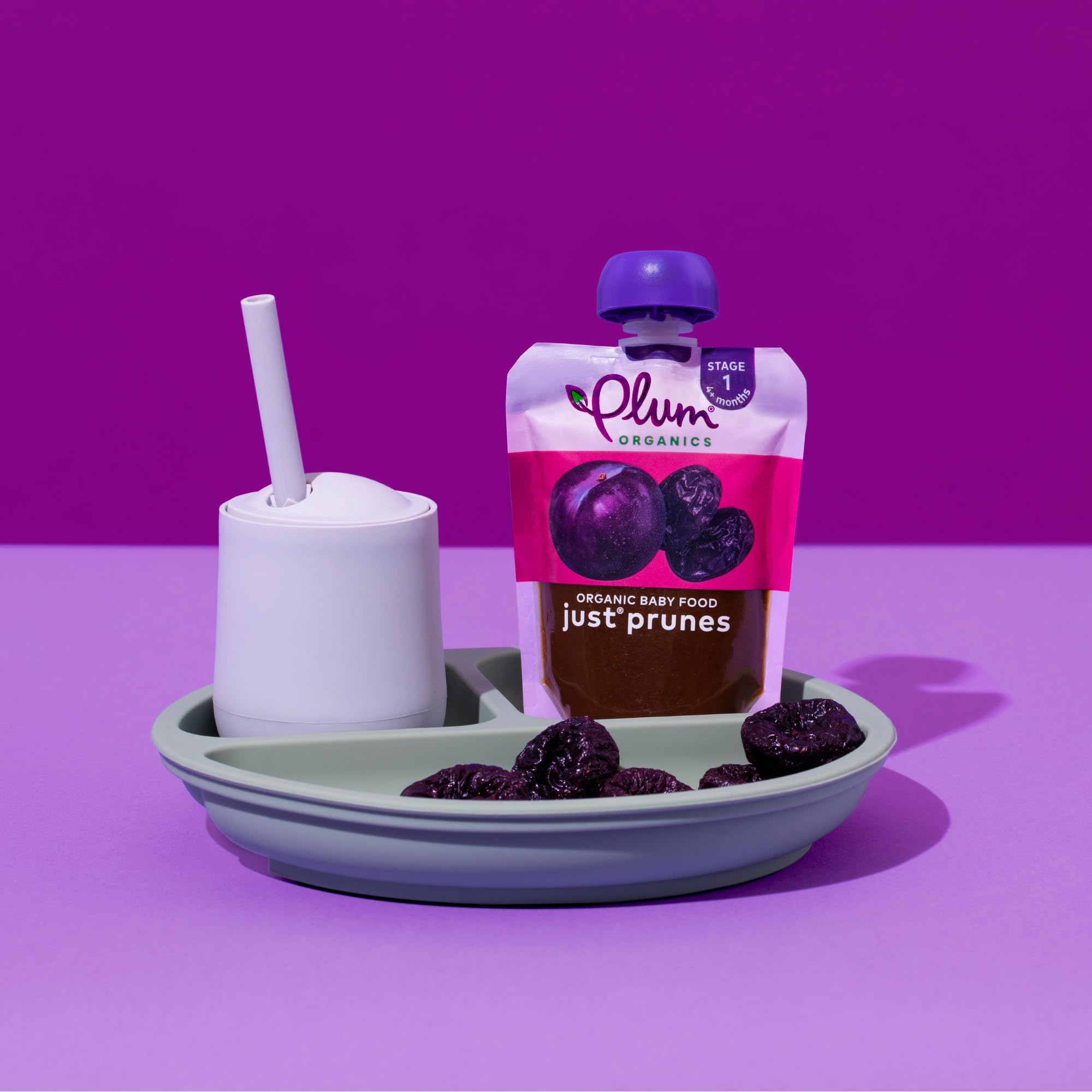 Plum Organics Stage 1 prune puree unsalted unsweetened option.