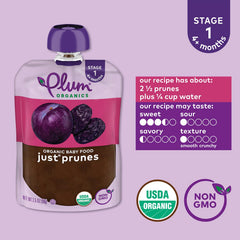 Plum Organics USDA Organic and Non-GMO labeling on pouch.