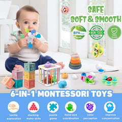 Plunack blocks and rings encourage stacking, fine motor skills, and sensory exploration.