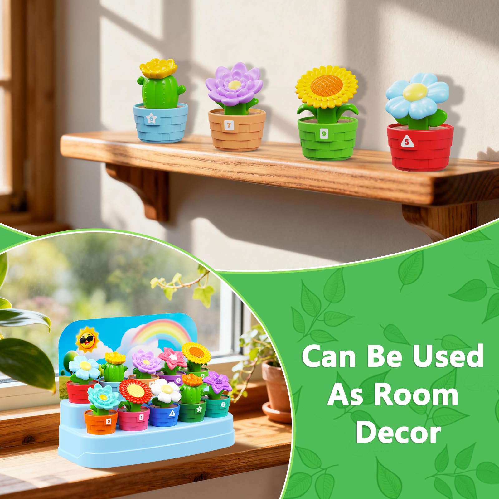 Plunack colorful flowers and pots set promotes color and number recognition