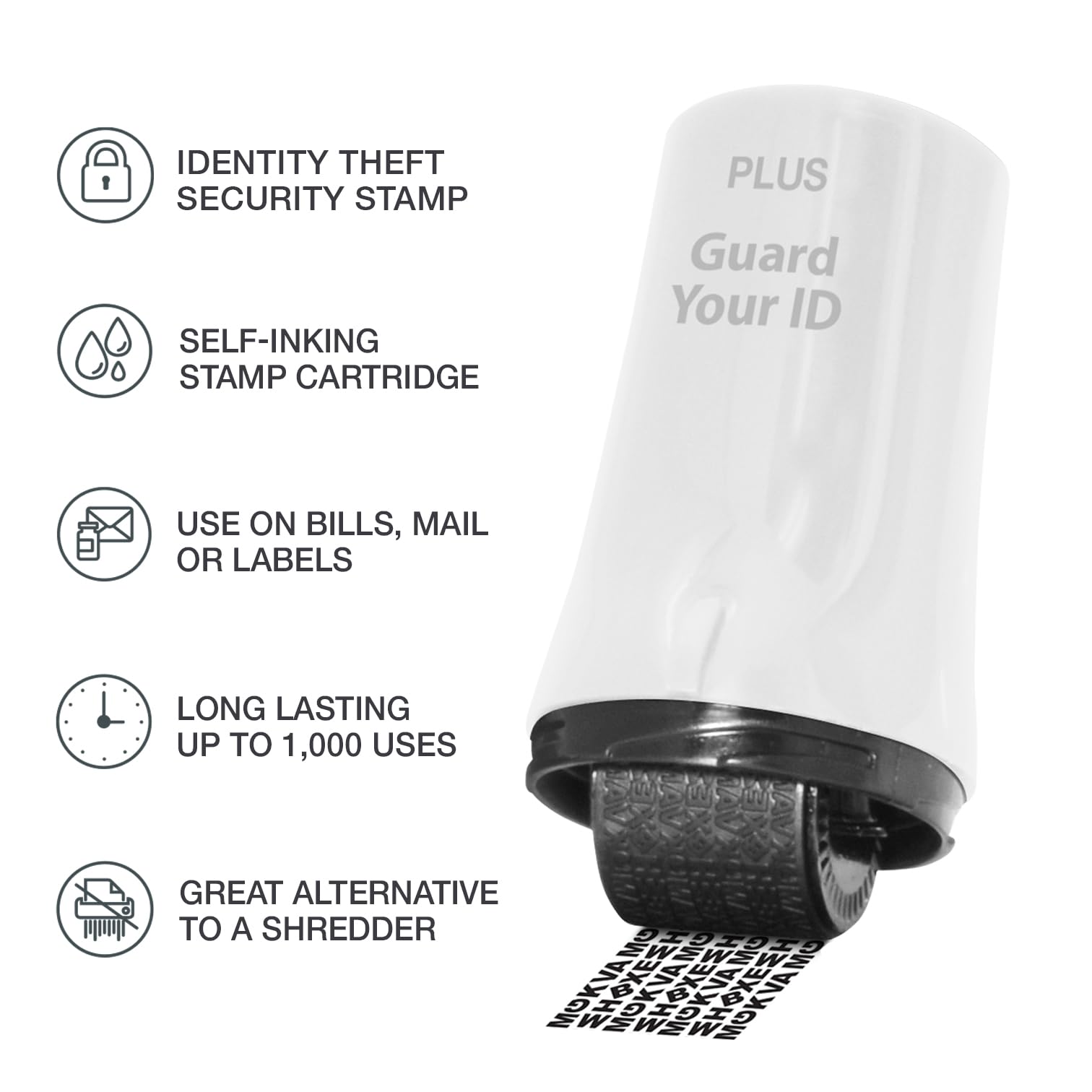 PLUS Guard Your ID roller in action conceals text to prevent data exposure.