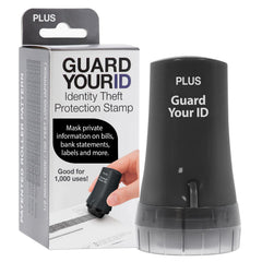 PLUS Guard Your ID roller in use masking text on a bill for privacy.
