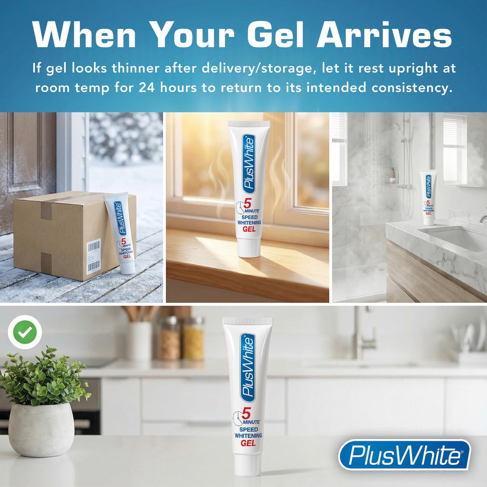 Plus White Speed Whitening Tray Application showing three home methods